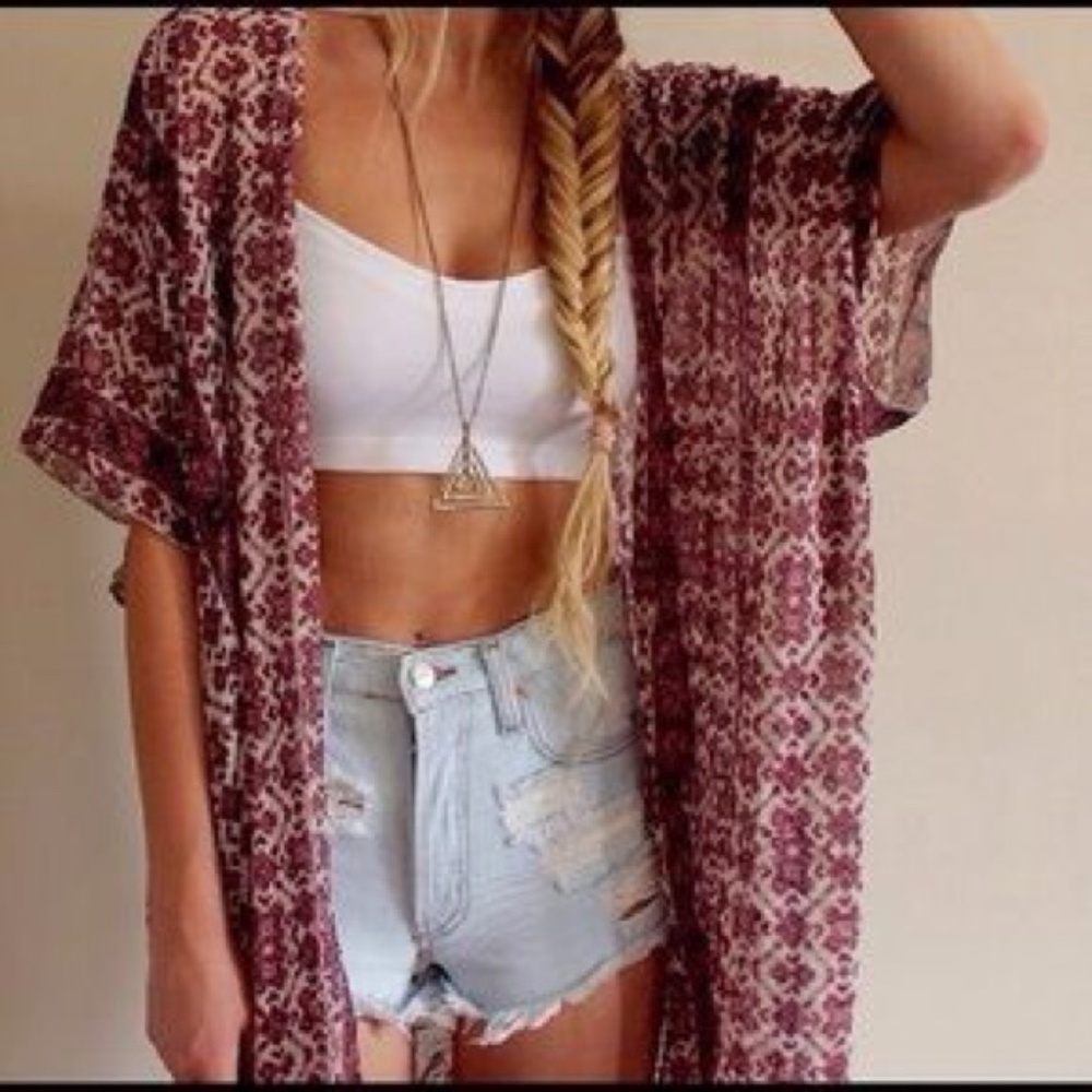 Brandy Melville Floral Boho Kimono OS - Picture 5 of 8